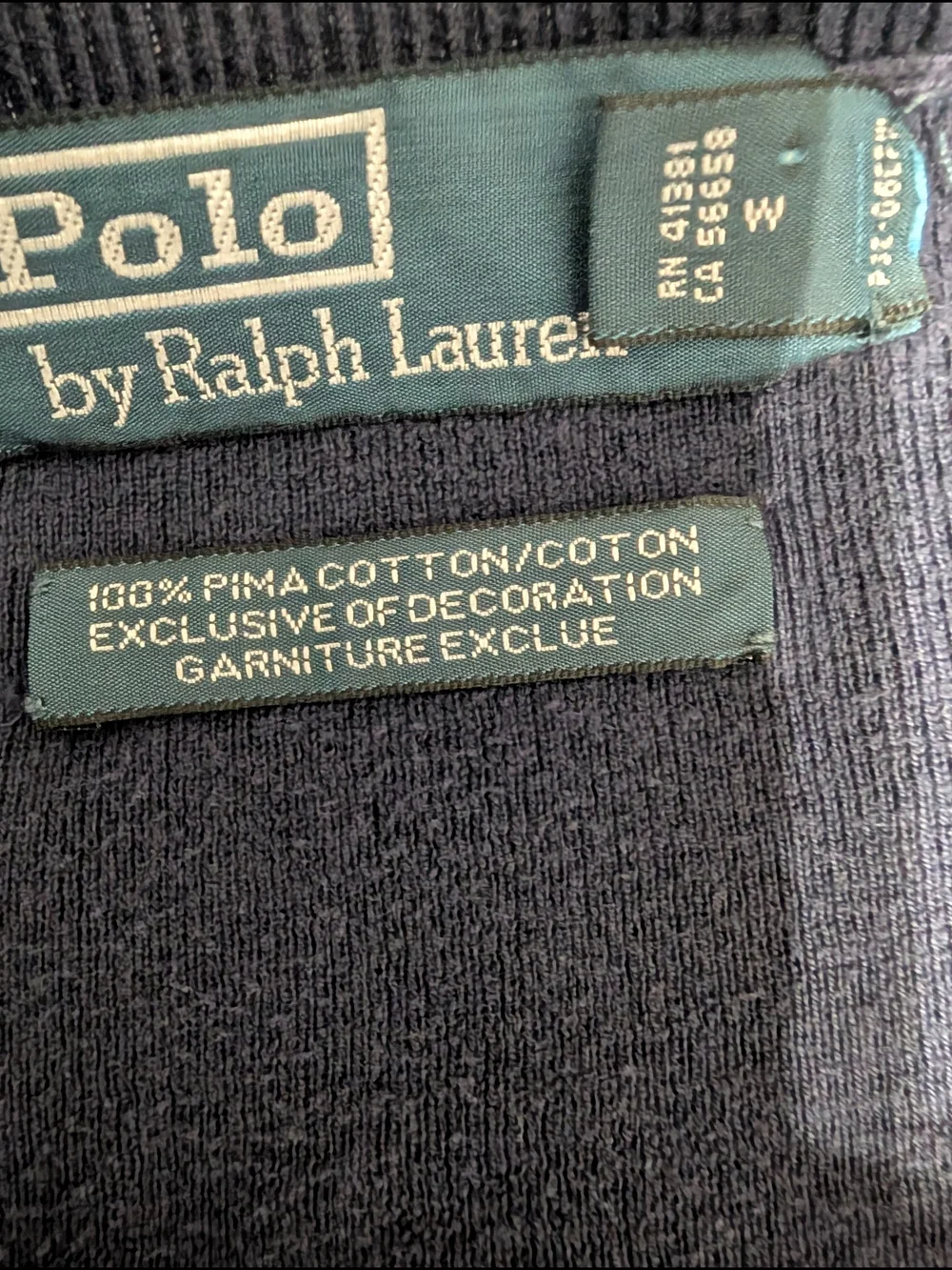 Polo by Ralph Lauren Men's Navy V-Neck Sweater with Red Pony Size Medium
